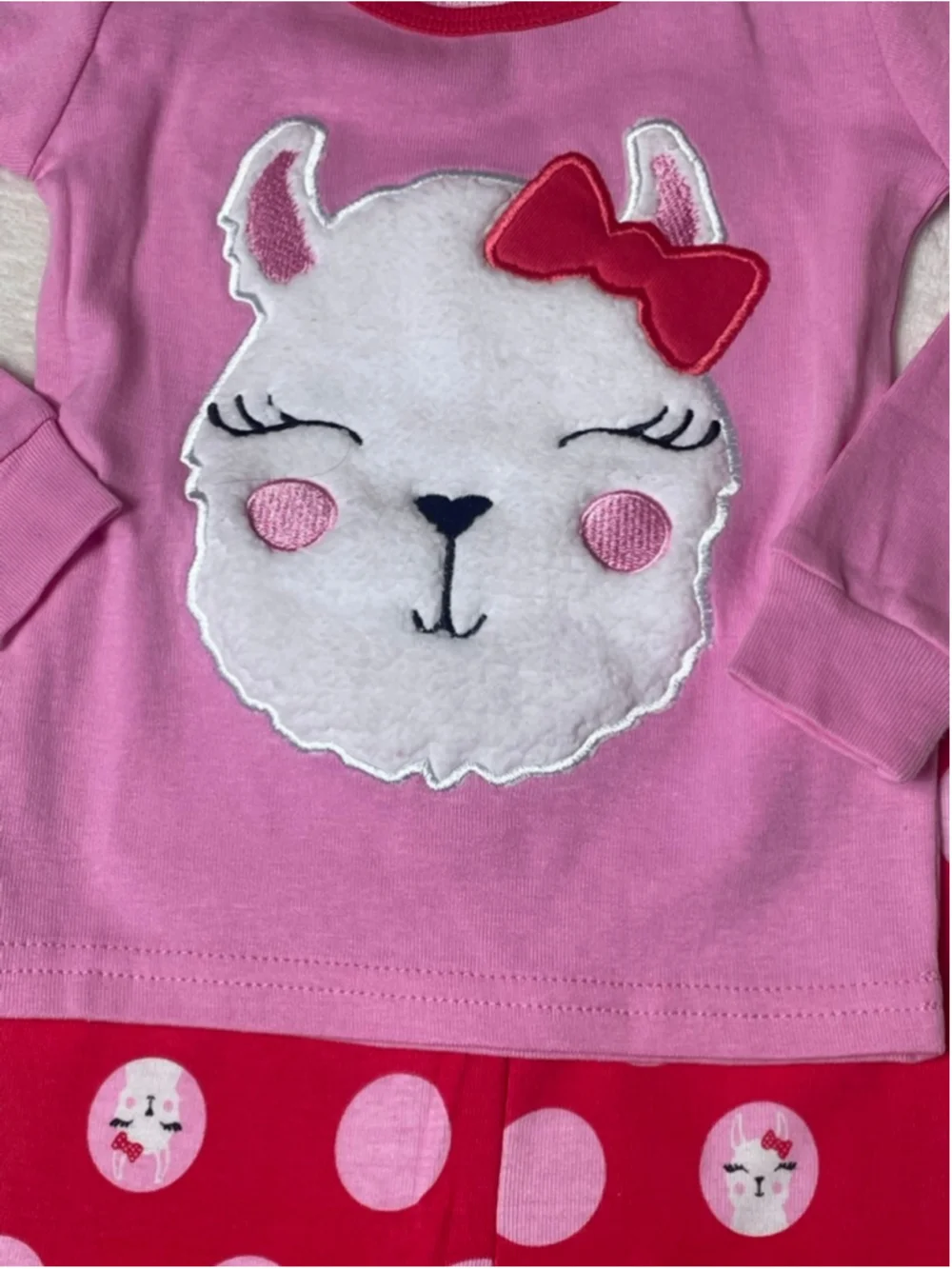 Girls The Children's Place Pink Red Llama Pajama Set 12-18 Months